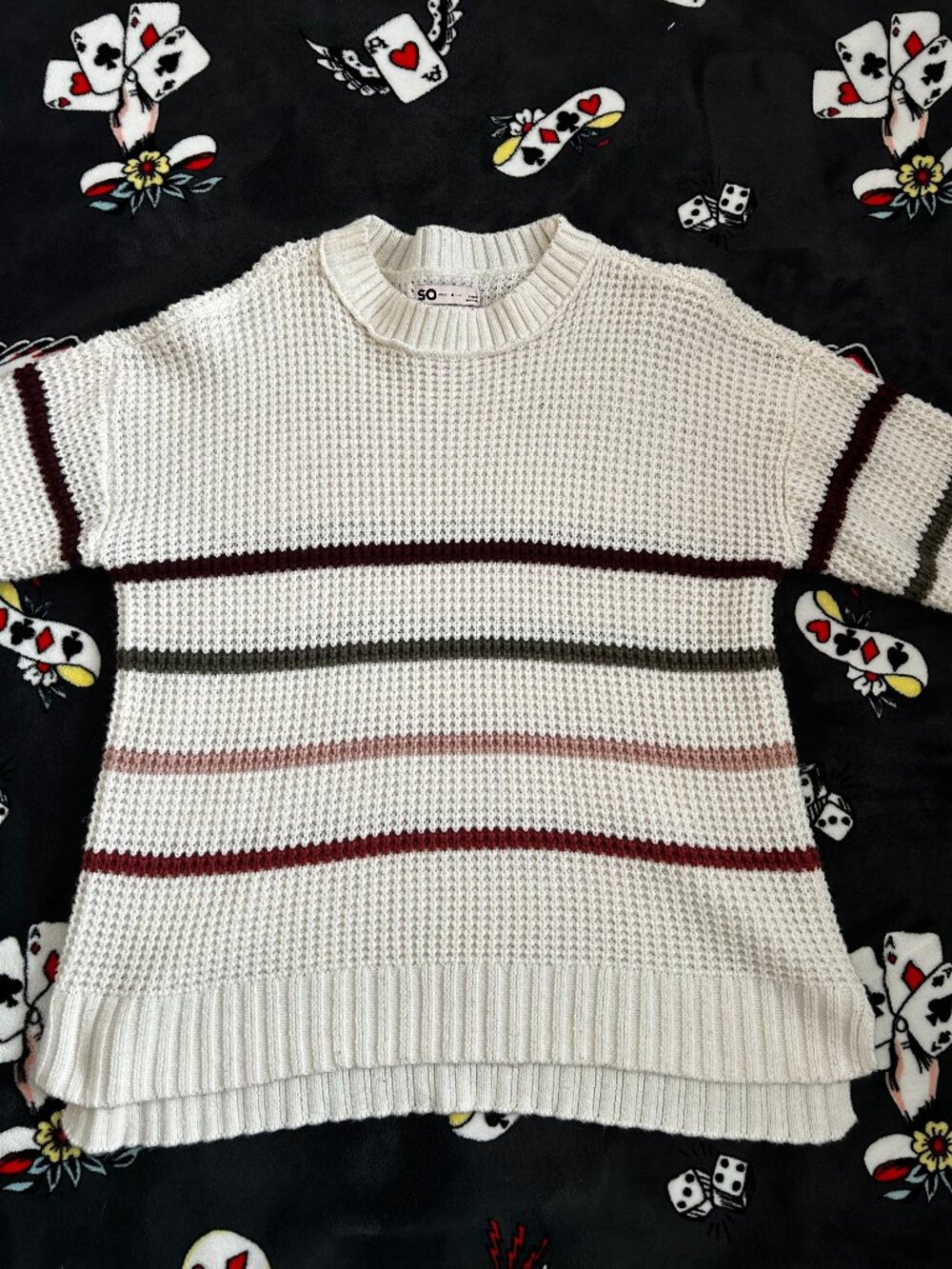 SO Clothing Striped Cream Sweater